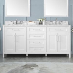 OVE Decors Tahoe 72 Vanity in White with White Carrera Marble Top and Mirror White 71 to 73 in OVE Decors Tahoe 72 Vanity in White with White Carrera Marble Top and Mirror White 71 to 73 in