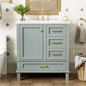 Staykiwi 25/30/36 Inch MDF Freestanding Bathroom Vanity with Integrated Ceramic Sink Sage Green 30 Staykiwi 25/30/36 Inch MDF Freestanding Bathroom Vanity with Integrated Ceramic Sink Sage Green 30
