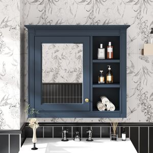 Roomfitters 30'' x 28'' Wall Mounted Bathroom Storage Cabinet with Mirror, Modern Medicine Cabinet with 3 Open Shelves Blue 29.92 In. L X 7.32 In. W X 28.0 In. H Roomfitters 30'' x 28'' Wall Mounted Bathroom Storage Cabinet with Mirror, Modern Medicine Cabinet with 3 Open Shelves Blue 29.92 In. L X 7.32 In. W X 28.0 In. H