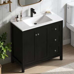 35''Modern Bathroom Vanity with SMC Basin, Freestanding Bathroom Storage Cabinet, Plywood Frame Vanity with 3 Drawers Black 25 to 36 in 35''Modern Bathroom Vanity with SMC Basin, Freestanding Bathroom Storage Cabinet, Plywood Frame Vanity with 3 Drawers Black 25 to 36 in