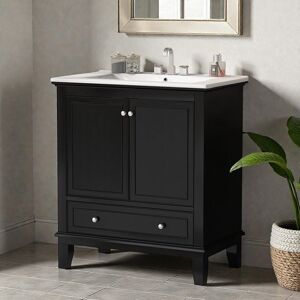 Fundinbaths 30 Inch Bathroom Vanity with Ceramic Sink, Solid Wood Freestanding Vanity Cabinet with Doors and Drawer, Modern Bath Storage Black 29 to 31 in Fundinbaths 30 Inch Bathroom Vanity with Ceramic Sink, Solid Wood Freestanding Vanity Cabinet with Doors and Drawer, Modern Bath Storage Black 29 to 31 in