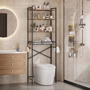 Gizoon Over-The-Toilet Storage Rack with Adjustable Shelf and Basket, 4-Tier Freestanding Space Saver Bathroom Shelves Above Toilet Brown 23.62 In. W X 68.11 In. H X 9.45 In. D Gizoon Over-The-Toilet Storage Rack with Adjustable Shelf and Basket, 4-Tier Freestanding Space Saver Bathroom Shelves Above Toilet Brown 23.62 In. W X 68.11 In. H X 9.45 In. D