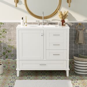 Staykiwi 25/30/36 Inch MDF Freestanding Bathroom Vanity with Integrated Ceramic Sink White 36 Staykiwi 25/30/36 Inch MDF Freestanding Bathroom Vanity with Integrated Ceramic Sink White 36