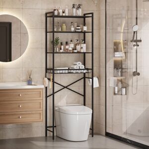 Gizoon Over-The-Toilet Storage Rack with Adjustable Shelf and Basket, 4-Tier Freestanding Space Saver Bathroom Shelves Above Toilet Black 23.62 In. W X 68.11 In. H X 9.45 In. D Gizoon Over-The-Toilet Storage Rack with Adjustable Shelf and Basket, 4-Tier Freestanding Space Saver Bathroom Shelves Above Toilet Black 23.62 In. W X 68.11 In. H X 9.45 In. D