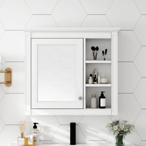 Roomfitters 30'' x 28'' Wall Mounted Bathroom Storage Cabinet with Mirror, Modern Medicine Cabinet with 3 Open Shelves White 29.92 In. L X 7.32 In. W X 28.0 In. H Roomfitters 30'' x 28'' Wall Mounted Bathroom Storage Cabinet with Mirror, Modern Medicine Cabinet with 3 Open Shelves White 29.92 In. L X 7.32 In. W X 28.0 In. H