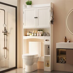 Gizoon Over The Toilet Storage Cabinet with Double Cabinet Doors, FreeStanding Toilet Storage Rack with Adjustable Shelves White 32.28 In. W X 7.76 In. H X 70.31 In. D Gizoon Over The Toilet Storage Cabinet with Double Cabinet Doors, FreeStanding Toilet Storage Rack with Adjustable Shelves White 32.28 In. W X 7.76 In. H X 70.31 In. D