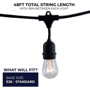 Bulbrite 48-foot String Light Kit with Clear Vintage Style S14 Incandescent Light Bulbs, 2-pk - Warm White Light Warm White Light 40 to 50 Feet Bulbrite 48-foot String Light Kit with Clear Vintage Style S14 Incandescent Light Bulbs, 2-pk - Warm White Light Warm White Light 40 to 50 Feet