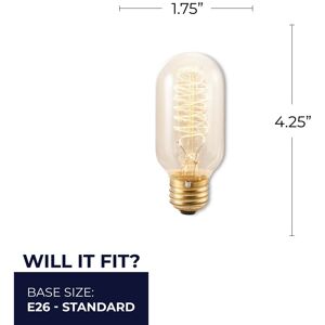 Bulbrite Pack of (4) Dimmable Antique Nostalgic Filament Incandescent Bulb Spiral Filament T14 Medium (E26) 40 Watt Bulbrite Pack of (4) Dimmable Antique Nostalgic Filament Incandescent Bulb Spiral Filament T14 Medium (E26) 40 Watt