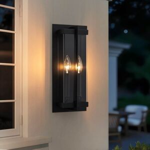 FTL Lighting Modern Black Outdoor Wall Lights with 2-Light Candelabra Black 7 to 12 Inches FTL Lighting Modern Black Outdoor Wall Lights with 2-Light Candelabra Black 7 to 12 Inches