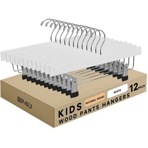 BP4U Kids Wooden Pants Skirts Hangers, Baby Solid Wood Hangers with Clips for Toddler & Children's Trousers, Slacks, Jeans White 12-Pack BP4U Kids Wooden Pants Skirts Hangers, Baby Solid Wood Hangers with Clips for Toddler & Children's Trousers, Slacks, Jeans White 12-Pack