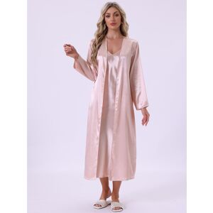 Unique Women's Satin Bathrobe Set 2 Pieces Nightgown Silky Soft Midi Camisole Pajama Sets Kimono Bridesmaid Robes Pink XXL Unique Women's Satin Bathrobe Set 2 Pieces Nightgown Silky Soft Midi Camisole Pajama Sets Kimono Bridesmaid Robes Pink XXL