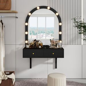 Telepassa Floating Makeup Vanity Desk with Power Outlet Black Telepassa Floating Makeup Vanity Desk with Power Outlet Black