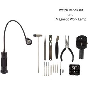 16-Piece Watch Repair Kit with Screwdrivers, Tweezers, Link Remover – LED Magnetic Light with Flexible Gooseneck by Stalwart Black 8.0 In. L X 12.25 In. W X 1.25 In. H 16-Piece Watch Repair Kit with Screwdrivers, Tweezers, Link Remover – LED Magnetic Light with Flexible Gooseneck by Stalwart Black 8.0 In. L X 12.25 In. W X 1.25 In. H