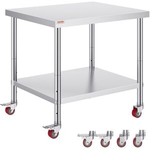 VEVOR Stainless Steel Work Table 36 x 30 x 34 Inch, 700 LBS Load Capacity with 4 Wheels, 3 Adjustable Height Levels Silver 36 x 30 x 34 Inch VEVOR Stainless Steel Work Table 36 x 30 x 34 Inch, 700 LBS Load Capacity with 4 Wheels, 3 Adjustable Height Levels Silver 36 x 30 x 34 Inch
