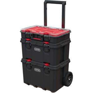 Keter Stack-n-Roll 3 Pc Mobile Tool Storage and Organization, Durable Resin Modular Toolbox System Black 20.66 In. L X 16.18 In. W X 27.32 In. H Keter Stack-n-Roll 3 Pc Mobile Tool Storage and Organization, Durable Resin Modular Toolbox System Black 20.66 In. L X 16.18 In. W X 27.32 In. H
