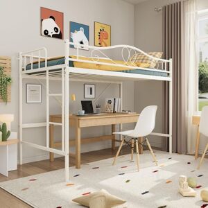Garvee Beige Twin Loft Bed with Ladder & Guardrail, Metal Frame, 400 lbs Capacity, Space Saving, No Box Spring Beige Twin Garvee Beige Twin Loft Bed with Ladder & Guardrail, Metal Frame, 400 lbs Capacity, Space Saving, No Box Spring Beige Twin