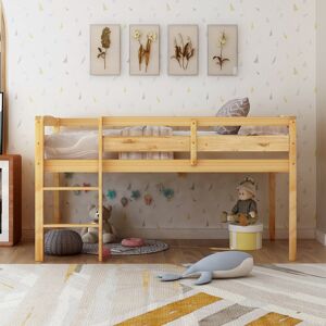 Roomfitters Twin Wood Loft Bed, Low Loft Bed with Ladder, Space-Saving Pine Frame, Walnut Walnut Twin Roomfitters Twin Wood Loft Bed, Low Loft Bed with Ladder, Space-Saving Pine Frame, Walnut Walnut Twin