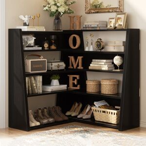 Rackcog 45-In Extandable Corner Bookshelves, Adjustable Ladder Diplay Storage Shelf Black 4-Tier Rackcog 45-In Extandable Corner Bookshelves, Adjustable Ladder Diplay Storage Shelf Black 4-Tier