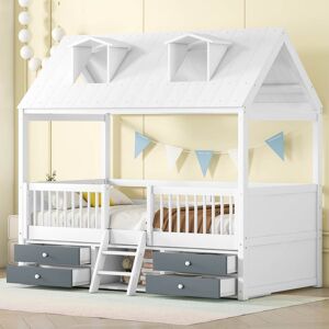 Roomfitters Twin Wood House Bed Frame, 4 Storage Units & Roof Skylights, Montessori Bed with Safety Fence & Wood Ladder White Twin Roomfitters Twin Wood House Bed Frame, 4 Storage Units & Roof Skylights, Montessori Bed with Safety Fence & Wood Ladder White Twin
