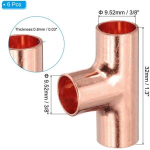 Unique Tee Copper Fitting, 99.9% 3 Way Pure Copper Pipe Fitting Tube Connector with Sweat Solder Connection - Brown 6Pcs, 9.52mm Unique Tee Copper Fitting, 99.9% 3 Way Pure Copper Pipe Fitting Tube Connector with Sweat Solder Connection - Brown 6Pcs, 9.52mm
