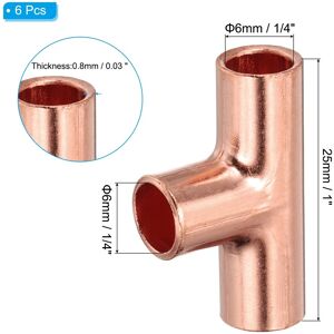 Unique Tee Copper Fitting, 99.9% 3 Way Pure Copper Pipe Fitting Tube Connector with Sweat Solder Connection - Brown 6Pcs, 6mm Unique Tee Copper Fitting, 99.9% 3 Way Pure Copper Pipe Fitting Tube Connector with Sweat Solder Connection - Brown 6Pcs, 6mm