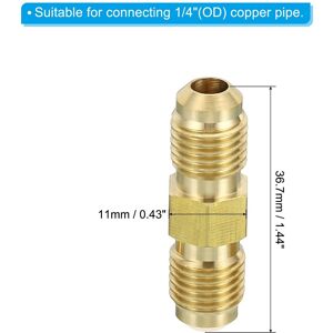 Unique Brass Flare Union Connector, Air Conditioning Copper Double Pipe Extension Joint Connectors Pipe Hose Fitting - Gold Tone 1/4 Unique Brass Flare Union Connector, Air Conditioning Copper Double Pipe Extension Joint Connectors Pipe Hose Fitting - Gold Tone 1/4