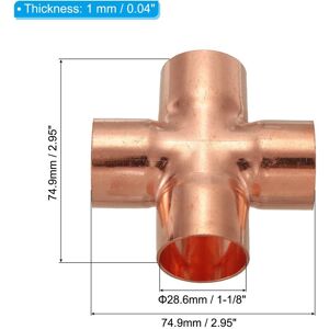 Unique Copper Cross Pipe Fitting, 4 Way Welding Copper End Feed Equal Pipe Connector for Plumbing Air Conditioning Refrigeration Yellow 1Pcs, 1-1/8 Unique Copper Cross Pipe Fitting, 4 Way Welding Copper End Feed Equal Pipe Connector for Plumbing Air Conditioning Refrigeration Yellow 1Pcs, 1-1/8
