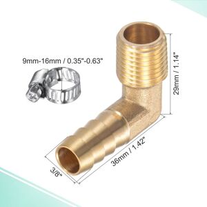 Unique Brass Hose Barb Fitting Elbow NPT Male Threaded Right Angle Pipe Connector with Stainless Steel Hose Clamp - Silver 3/8 Unique Brass Hose Barb Fitting Elbow NPT Male Threaded Right Angle Pipe Connector with Stainless Steel Hose Clamp - Silver 3/8