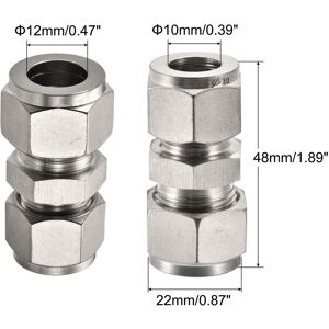 Unique Compression Tube Fitting Stainless Steel Double Ferrule Straight Coupling - Silver 10mm x 12mm Unique Compression Tube Fitting Stainless Steel Double Ferrule Straight Coupling - Silver 10mm x 12mm