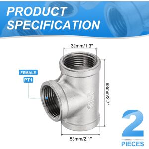 Unique 304 Stainless Steel Tee Pipe Fittings Female Tee Connector Silver-2Pcs G1 Unique 304 Stainless Steel Tee Pipe Fittings Female Tee Connector Silver-2Pcs G1