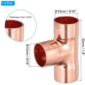 Unique Tee Copper Fitting, 99.9% 3 Way Pure Copper Pipe Fitting Tube Connector with Sweat Solder Connection - Brown 4Pcs, 15mm Unique Tee Copper Fitting, 99.9% 3 Way Pure Copper Pipe Fitting Tube Connector with Sweat Solder Connection - Brown 4Pcs, 15mm
