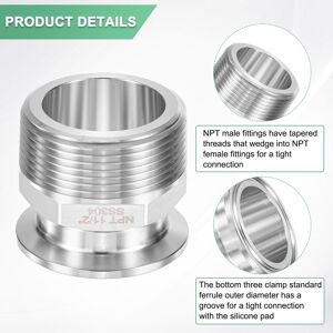 Unique Tri Sanitary Clamp Fittings to NTP Male Thread Stainless Steel Pipe Hexagon Fitting Beverage/Home Brew Adapter Connector 1.5 Unique Tri Sanitary Clamp Fittings to NTP Male Thread Stainless Steel Pipe Hexagon Fitting Beverage/Home Brew Adapter Connector 1.5