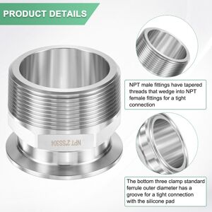 Unique Tri Sanitary Clamp Fittings to NTP Male Thread Stainless Steel Pipe Hexagon Fitting Beverage/Home Brew Adapter Connector 2 Unique Tri Sanitary Clamp Fittings to NTP Male Thread Stainless Steel Pipe Hexagon Fitting Beverage/Home Brew Adapter Connector 2