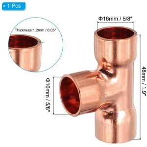 Unique Tee Copper Fitting, 99.9% 3 Way Pure Copper Pipe Fitting Tube Connector with Sweat Solder Connection - Brown 1Pcs, 16mm Unique Tee Copper Fitting, 99.9% 3 Way Pure Copper Pipe Fitting Tube Connector with Sweat Solder Connection - Brown 1Pcs, 16mm