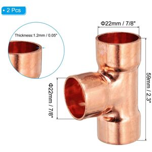 Unique Tee Copper Fitting, 99.9% 3 Way Pure Copper Pipe Fitting Tube Connector with Sweat Solder Connection - Brown 2Pcs, 22.3mm Unique Tee Copper Fitting, 99.9% 3 Way Pure Copper Pipe Fitting Tube Connector with Sweat Solder Connection - Brown 2Pcs, 22.3mm
