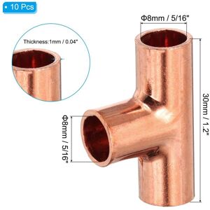 Unique Tee Copper Fitting, 99.9% 3 Way Pure Copper Pipe Fitting Tube Connector with Sweat Solder Connection - Brown 10Pcs, 8mm Unique Tee Copper Fitting, 99.9% 3 Way Pure Copper Pipe Fitting Tube Connector with Sweat Solder Connection - Brown 10Pcs, 8mm