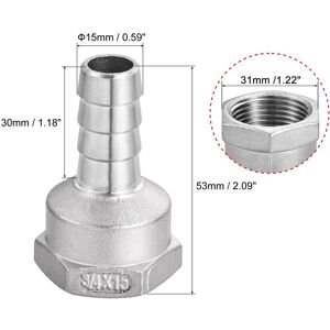 Unique Stainless Steel Barb Fitting Connector Adapter Barb x Female Pipe with Hose Clamp - Silver - 15mm Silver 15mm Unique Stainless Steel Barb Fitting Connector Adapter Barb x Female Pipe with Hose Clamp - Silver - 15mm Silver 15mm