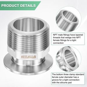 Unique Tri Sanitary Clamp Fittings to NTP Male Thread Stainless Steel Pipe Hexagon Fitting Beverage/Home Brew Adapter Connector 1.5 Unique Tri Sanitary Clamp Fittings to NTP Male Thread Stainless Steel Pipe Hexagon Fitting Beverage/Home Brew Adapter Connector 1.5