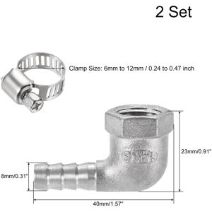 Unique Hose Barb Fittings Elbow Female Thread Right Angle Pipe Connector with Hose Clamp - Silver - 8mm Silver 8mm Unique Hose Barb Fittings Elbow Female Thread Right Angle Pipe Connector with Hose Clamp - Silver - 8mm Silver 8mm
