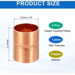 Unique Straight Copper Coupling Fittings, Rolled Tube Stop Straight Pipe Fitting Welding Joint - Yellow 5Pcs, 7/8 Inch Unique Straight Copper Coupling Fittings, Rolled Tube Stop Straight Pipe Fitting Welding Joint - Yellow 5Pcs, 7/8 Inch
