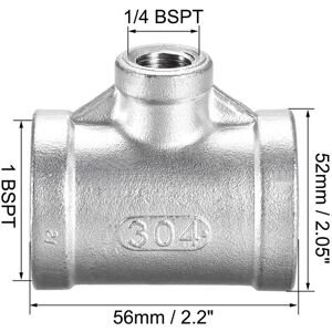Unique Stainless Steel 304 Cast Pipe Fitting Tee Shaped Connector Coupler - Silver 1 BSPT x 1/4 BSPT x 1 BSPT, 2pcs Unique Stainless Steel 304 Cast Pipe Fitting Tee Shaped Connector Coupler - Silver 1 BSPT x 1/4 BSPT x 1 BSPT, 2pcs