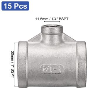 Unique Stainless Steel 304 Cast Pipe Fitting Tee Shaped Connector Coupler - Silver 1 BSPT x 1/4 BSPT x 1 BSPT, 15pcs Unique Stainless Steel 304 Cast Pipe Fitting Tee Shaped Connector Coupler - Silver 1 BSPT x 1/4 BSPT x 1 BSPT, 15pcs
