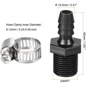 Unique PE Hose Fitting Barb Male Straight Pipe Connector Coupler Adapter with Hose Clamp - Black 3/8NPT Unique PE Hose Fitting Barb Male Straight Pipe Connector Coupler Adapter with Hose Clamp - Black 3/8NPT