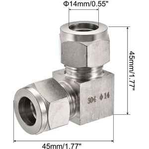 Unique Compression Tube Fitting Stainless Steel Elbow Double Ferrule Coupling Connector - Silver 14mm Unique Compression Tube Fitting Stainless Steel Elbow Double Ferrule Coupling Connector - Silver 14mm