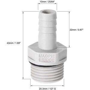Unique Barb Hose Fitting Connector Adapter Barbed x Male Pipe - Grey 25/64 Unique Barb Hose Fitting Connector Adapter Barbed x Male Pipe - Grey 25/64
