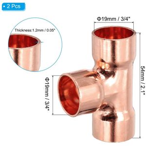 Unique Tee Copper Fitting, 99.9% 3 Way Pure Copper Pipe Fitting Tube Connector with Sweat Solder Connection - Brown 2Pcs, 19.05mm Unique Tee Copper Fitting, 99.9% 3 Way Pure Copper Pipe Fitting Tube Connector with Sweat Solder Connection - Brown 2Pcs, 19.05mm