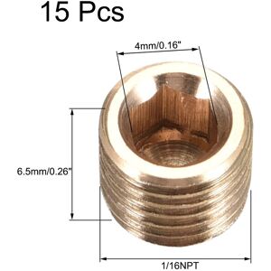 Unique Brass Pipe Fitting - Hex Counter Sunk Plug Socket Drive Countersunk Pipe Plugs - Gold 1/16NPT Unique Brass Pipe Fitting - Hex Counter Sunk Plug Socket Drive Countersunk Pipe Plugs - Gold 1/16NPT
