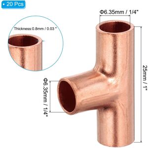 Unique Tee Copper Fitting, 99.9% 3 Way Pure Copper Pipe Fitting Tube Connector with Sweat Solder Connection - Brown 20Pcs, 6.35mm Unique Tee Copper Fitting, 99.9% 3 Way Pure Copper Pipe Fitting Tube Connector with Sweat Solder Connection - Brown 20Pcs, 6.35mm