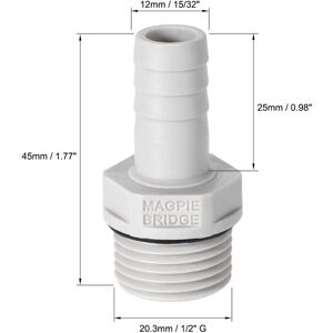 Unique Barb Hose Fitting Connector Adapter Barbed x Male Pipe - Grey G1/2 x 12mm Unique Barb Hose Fitting Connector Adapter Barbed x Male Pipe - Grey G1/2 x 12mm