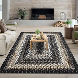 YUN Braided Print Door Mat Modern Geometric Rug Indoor Washable Rug Distressed Aesthetic Carpet Black 4' x 6' YUN Braided Print Door Mat Modern Geometric Rug Indoor Washable Rug Distressed Aesthetic Carpet Black 4' x 6'